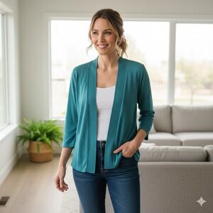 Teal Open-Front Women's Sweater